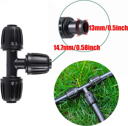 1/2 inch Irrigation Fittings Tee Connectors For (1/2" ID x0.6-0.63" OD) 16mm Drip Tubing Barbed Connectors-10 Pcs/pack