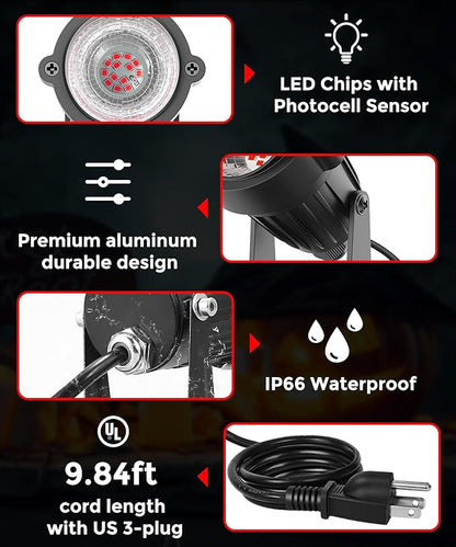 LOHAS Landscape Red Christmas Spot Lights Outdoor, 10W Dusk to Dawn Sensor LED Spotlights for Yard, IP66 Waterproof Pathway Garden Outside Lights, 9.84-ft Cord, Red Lawn Decor Lamp, UL Listed,2 Pack