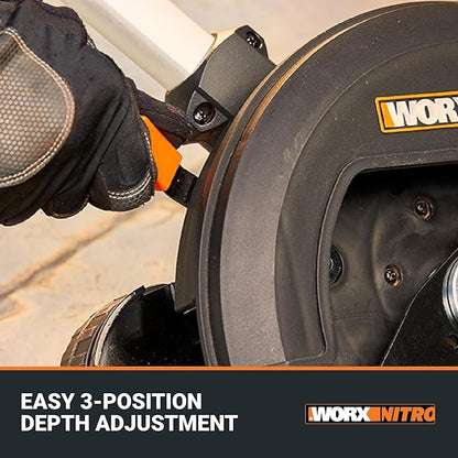 WORX Nitro 20V 7" Cordless Edger 3 Depth Settings, Battery Powered Driveway Edger with Dual Wheels, High-Performance Brushless Trencher Precision Edge Guide WG898 – Battery & Charger Included