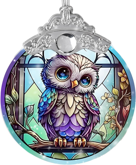 Owl Stained Glass Suncatcher and Christmas Ornament - Holidays Decor for Owl Lovers