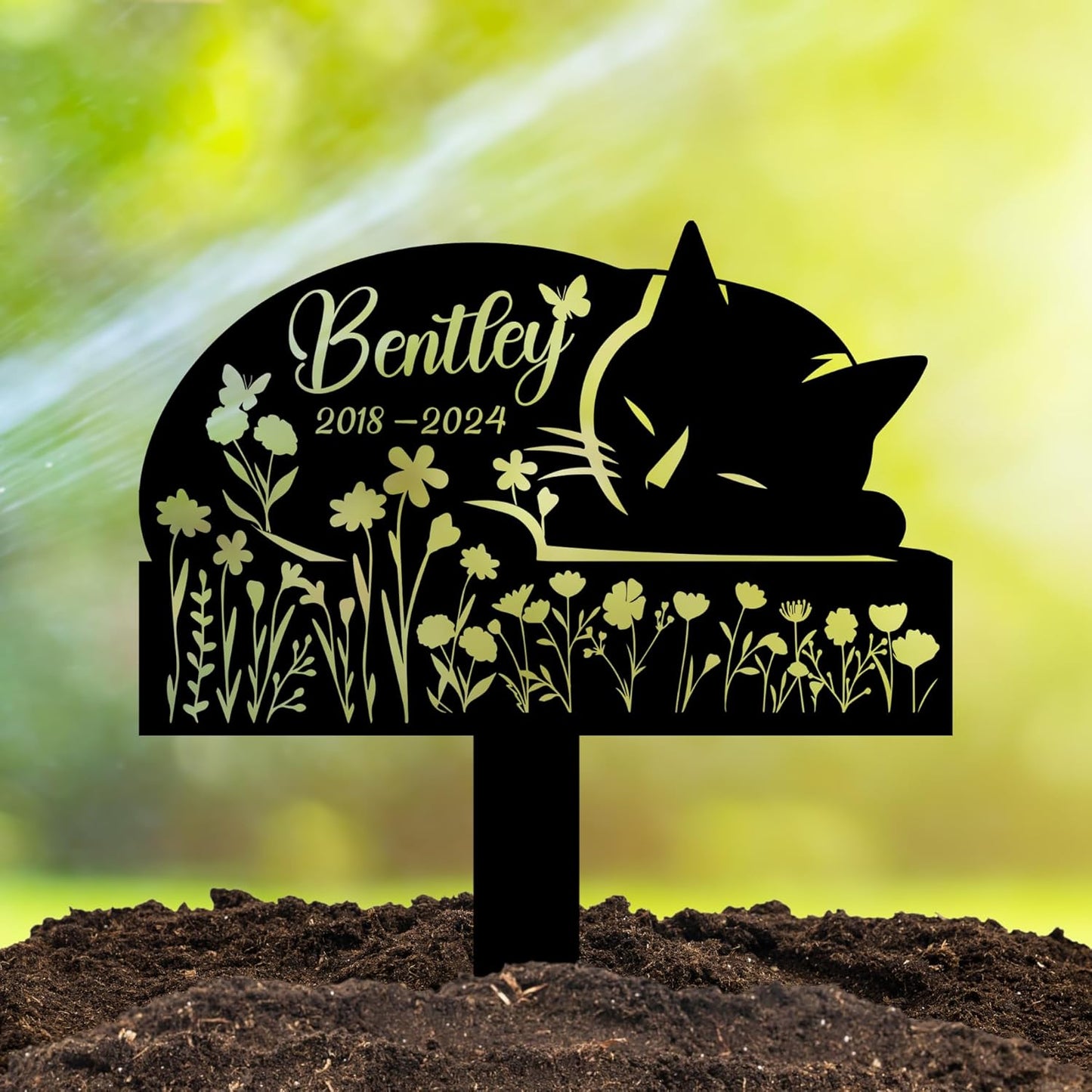 Sleeping Cat Grave Markers Outdoor, Weatherproof Metal Pet Headstone with Name & Date, Outdoor Grave Marker for Cats – Variety of Sizes & Finishes