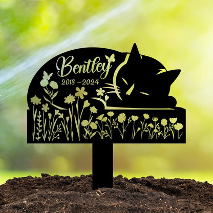 Sleeping Cat Grave Markers Outdoor, Weatherproof Metal Pet Headstone with Name & Date, Outdoor Grave Marker for Cats – Variety of Sizes & Finishes
