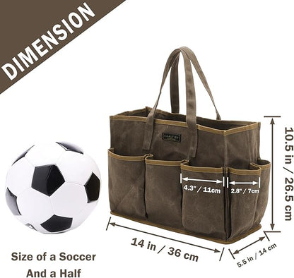 16OZ Waxed Canvas Tool Tote Bag for Garden Tools Wrench Set & Screwdrivers | 11-Pocket Garden Tool Bag with Portable Handles, Multi-Purpose Tool Storage Organizer (14"L x 5.5"W x 10.5"H) – Grey