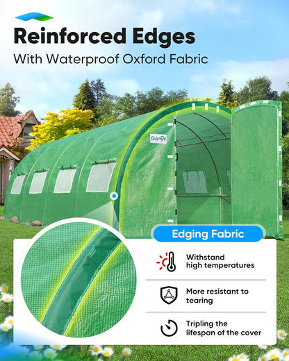 Quictent Premium Greenhouse Swing Door Large Walk-in Green Houses for Outdoors, Upgraded Tunnel Hoop House Frame and Cover for Outside Garden Plant, 2 Swing Door 8 Screen Window, 20x10x6.6 FT, Green