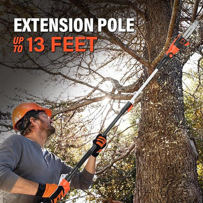 MAXLANDER 8 Inch Cordless Pole Saw, 20V Power Pole Chainsaw for Tree Trimming, Telescoping Electric Tool-free Installation, Adjustable Head Pole Saw with 2.0Ah Battery & Fast Charger