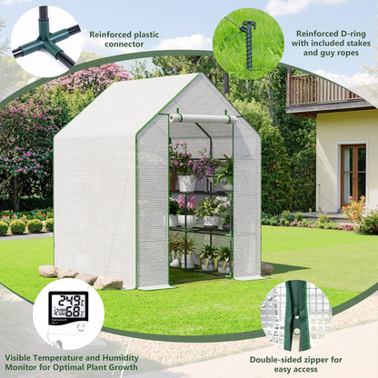 Greenhouse for Outdoors, Small Greenhouse, Walk-in Greenhouses with 3 Tiers 8 Shelves, PE Cover, Heavy Duty Plant Greenhouses for Garden and Backyard