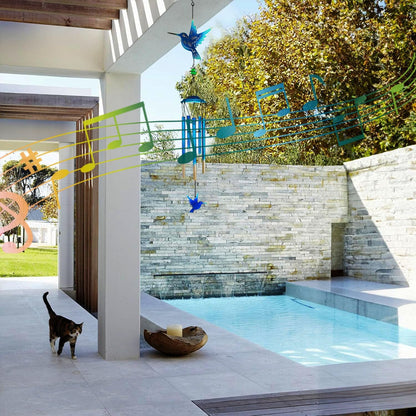 Outdoor Wind Chimes Hummingbird Metal WindChimes Gift for Outside/Indoors, Home, Lawn, Porch, Patio, Garden Decor, Yard Decoration (Bule Hummingbird)