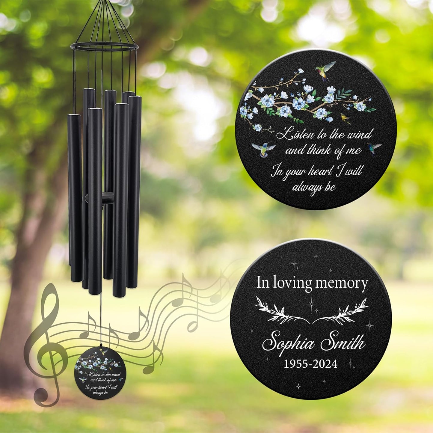 Personalized 36" Healing Memorial Wind Chimes for Outside, Bereavement Gift of Comfort for Loss of Mother, Father or Husband, A Soothing Remembrance for Your Garden and Patio