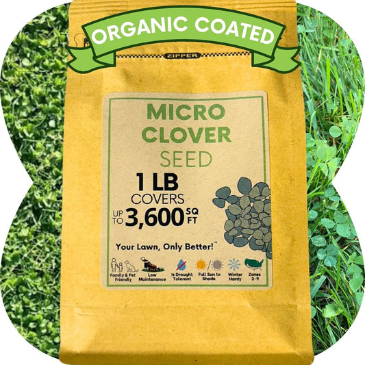 Flawn Seed Kits 1 Lb Micro Clover Seed, Organic Coated, Eco-Friendly, Low Growing, Low Maintenance, Lawn Alternative, Kraft Zipper Pouch, Covers up to 3,600 Sqft