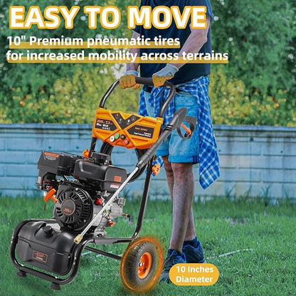 Gas Pressure Washer 3500PSI, 209CC 2.3GPM Gas Power Washers with 25FT Hose, 4 Quick-Connect Nozzles, Soap Tank, Axial Pump, Commercial High Pressure Washers Gas Powered for Car Driveway Wall