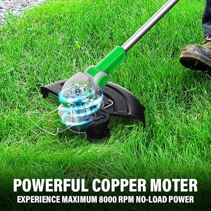 SOYUS Weed Wacker 12 Inch String Trimmer Cordless 20v Electric Weed Wacker, 2 Pcs 2.0Ah Battery Powered Weed Trimmer/Edger, Lightweight Grass Trimmer with 8 Pcs Replacement Spool Trimmer Lines