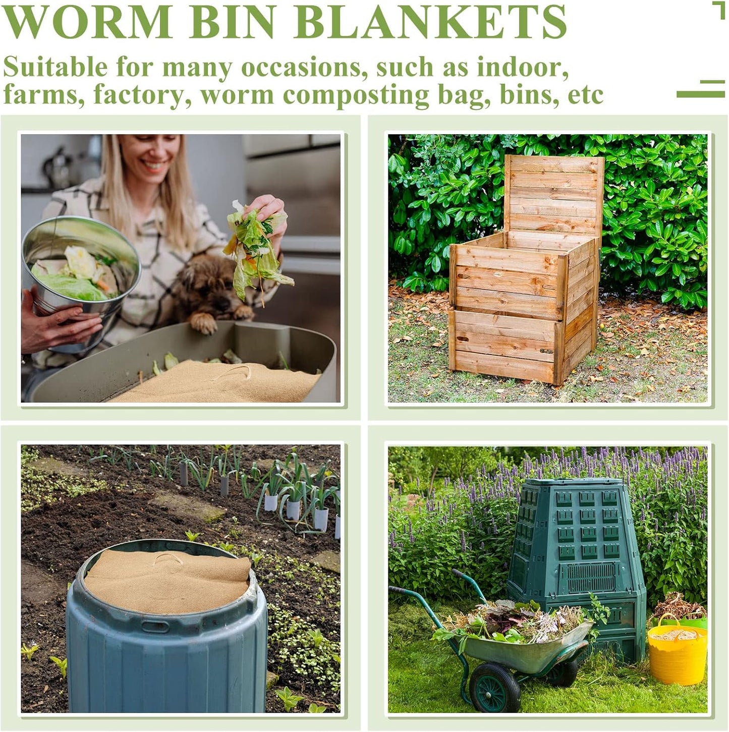 Zubebe 4 Pcs 2 ft x 2ft Worm Blanket Farm Kit Worm Bin Blanket Worms for Composting Fits Many Bin Bag for Keeping Worms Dark Moist Warm Outdoor Garden Compost Bin Farm Compost Factory