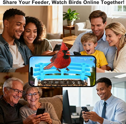 Bird Feeder Camera with 4K HD, App Alerts & Two-Way Audio, Solar Panel, 32GB Card 4-in-1 Perch, 160° View, Auto Detect & AI Identify - Wireless Outdoors Weatherproof Design (Light Green)