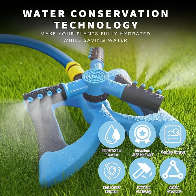 Sprinkler for Yard Rotary Garden Sprinkler, Large Coverage Lawn Watering System for Yards（Suitable for DN: 1/2 inch Pipes）