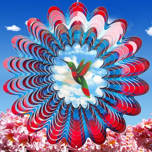 Hummingbird Animated Wind Spinner - 12In 3D Kinetic Hanging Sculpture, Creates Flying Hummingbird Animation Effect | Outdoor Garden Yard Decor, Unique Gift for Mom/Dad/Women/Men & Christmas