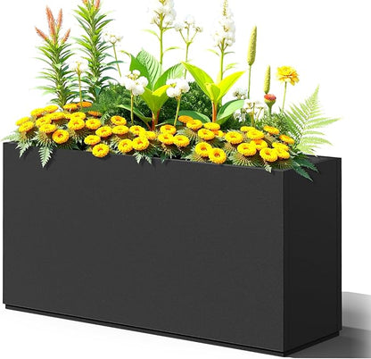 Large Rectangle Planter Metal Black Planter Box with a Drainage Hole and a Removable Divider Indoor Outdoor Porch Pots for Tall Plants, Trees, Flowers 32.01" x 10"x 16.26" Black