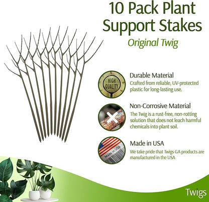 Plant Support Stakes, Stem Holder Structures for Indoor & Outdoor Use, Garden Accessories for Climbing & Potted Plants, Trellis Alternative - Moonstone, 10 Pack, 22" L, Original