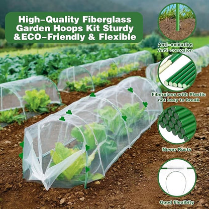 Garden Mesh Netting Kit, 10x33FT Ultra Fine Mesh Netting with 6 Sets Fiberglass Garden Hoops & 24 Clips for Raised Beds Vegetable Flowers Protection Barrier Plant Covers Net