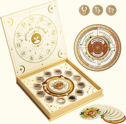 LUSH&DEW Zodiac Garden Seed Bank, 12 Varieties Non-GMO USA-Sourced Heirloom Herb Flower Seeds with Moon Calendar, Gardening Gift for Women Men, Witchcraft Supplies, Earth Sign (Taurus Virgo Capricorn)