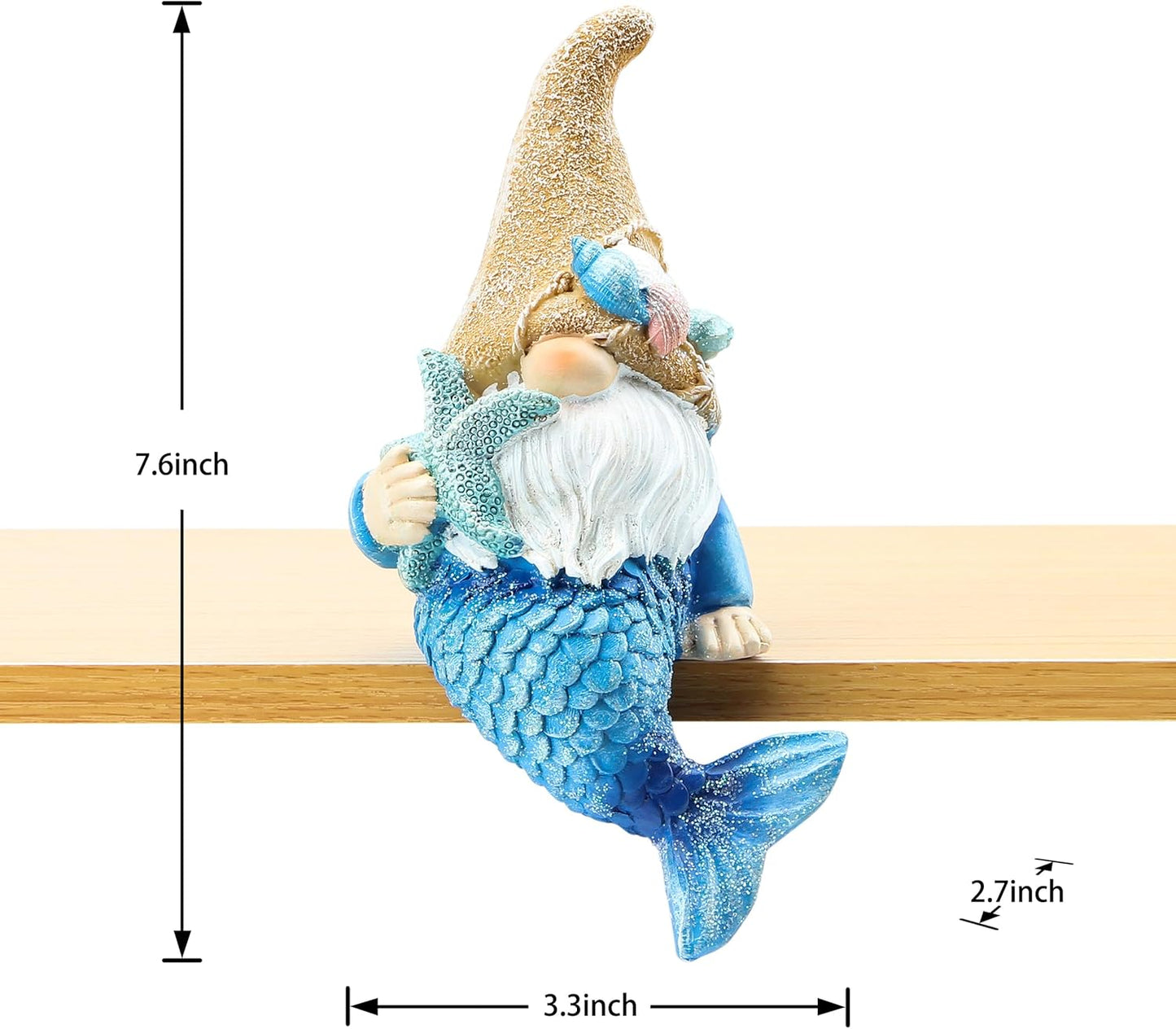 Leekung Mermaid Garden gnome Statue Outdoor Decor,Mermaid gnome Figurine for Outside Indoor Patio Lawn Yard Porch Shelf Bookshelf Edge Table windowsill Decoration,Beach Ocean Sculpture