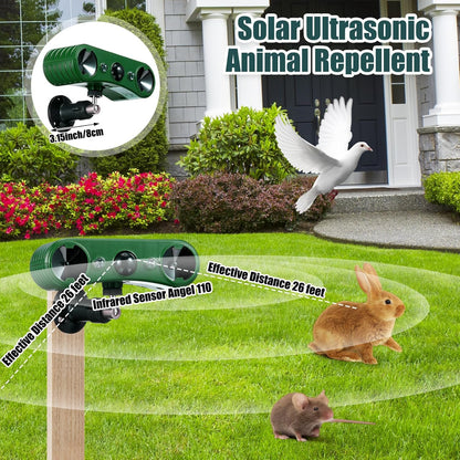 Qualirey 4 Pack Solar Ultrasonic Animal Repellent Outdoor Waterproof Nocturnal Animal Deterrent with Adjustable Motion Sensor Alarm Flashing Light Repel Raccoon Cat Dog Fox Deer for Yard Garden Lawn