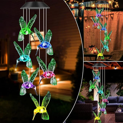 JOBOSI Hummingbird Decor Gifts, Solar Hummingbird (3.5 * 4.5in) Wind Chimes Lights, Mothers Day Wind Chime Gift, Gifts for mom, Women, Grandmother, Outdoor Garden Lawn Yard Decor