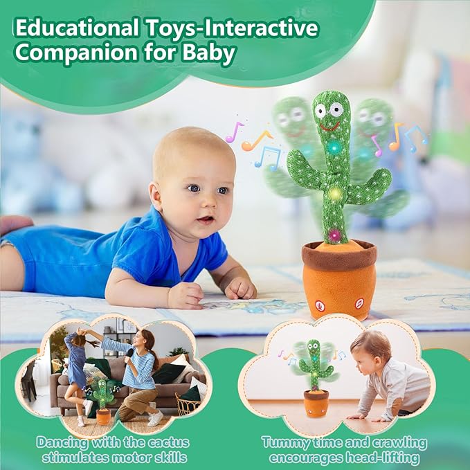 Dancing Talking Cactus Baby Toys 6-12 Months, Singing Cactus Baby Toy Mimicking Toy, Repeats What You Say, Interactive Light Up Toddler Infant Toys Gifts, Sing+Dancing+15S Recording+LED