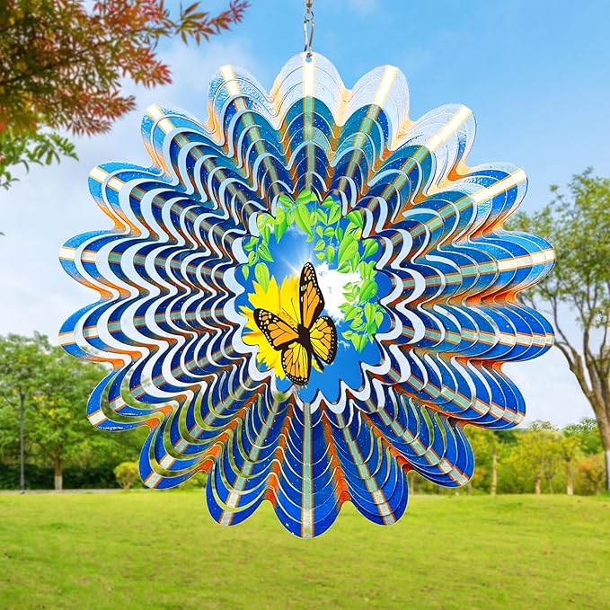 Animated Butterfly Wind Spinner | Stainless Steel Kinetic Wind Spinners 3D Hanging Sculpture, Outdoor Garden Decoration, Gift for Women/Mom/Wife/Grandma &Holiday