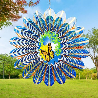 Animated Butterfly Wind Spinner | Stainless Steel Kinetic Wind Spinners 3D Hanging Sculpture, Outdoor Garden Decoration, Gift for Women/Mom/Wife/Grandma &Holiday