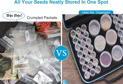 48 Slots Seed Storage Organizer Box, Garden Vegetable Plant Flower Seeds Saving kit with Write Label Funnel Tweezer 2 Sizes Storage Bottles