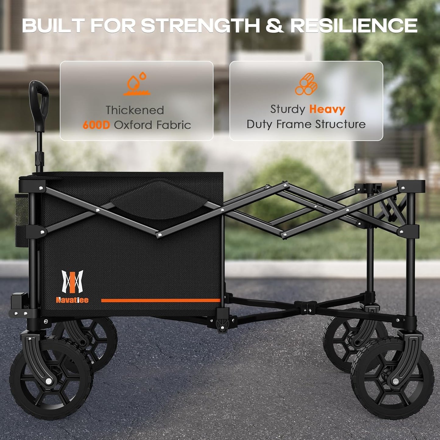 Navatiee 140L Collapsible Folding Wagon, Large Capacity Foldable Wagon with Silent All-Terrain Wheels, Utility Grocery Cart for Camping Shopping Outdoor, Black