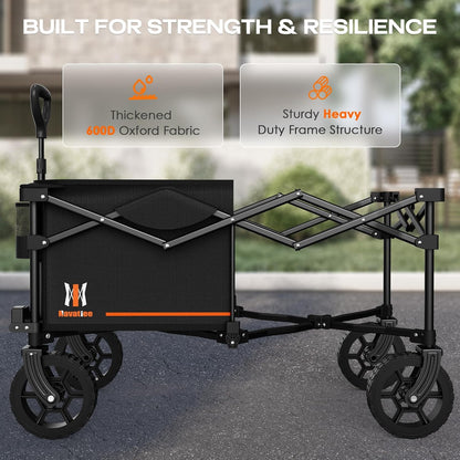 Navatiee 140L Collapsible Folding Wagon, Large Capacity Foldable Wagon with Silent All-Terrain Wheels, Utility Grocery Cart for Camping Shopping Outdoor, Black