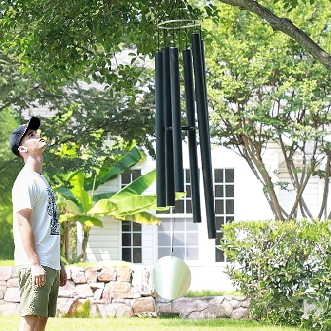 ASTARIN 90 Inch Wind Chimes for Outside with Precision Tuned, Extra Large Handcrafted Wind Chimes Outdoor Bass Tone for Patio, Backyard, Garden, and Outdoor Decor,Black