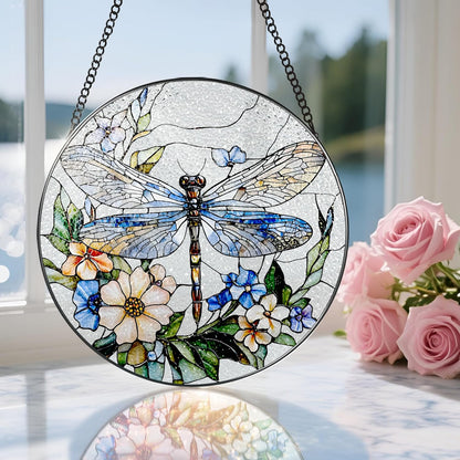 Stained Glass Window Hanging, 8 Inch Dragonfly Stained Glass Suncatcher, Sun Catchers Indoor Window, Dragonfly Decor, Mother's Day, Christmas, Birthday Gift, Gifts for Mom, Sisters, Bestie, and Woman