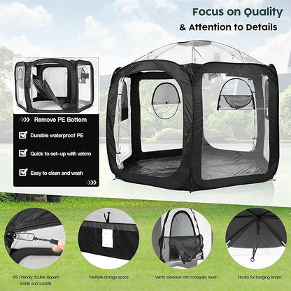 Porayhut Pop Up Greenhouse Tent,Portable Large Walk-in Plant House 10’X10’ ,Indoor Outdoor Gardening Plant Sunshine Room with PVC Mesh Cloth Cover for Protecting Plant from Cold Frost & Birds