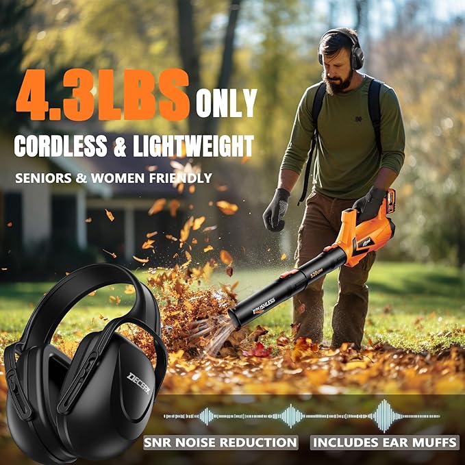 17000 RPM Cordless Leaf Blower with DECERK 7.8AH Battery - 530CFM Powerful Brushless Motor for Lawn Care, 5-Speed Turbo Electric Blower for Dust, Wet-Leaves, Car, Gutters, Lightweight Garden Tool