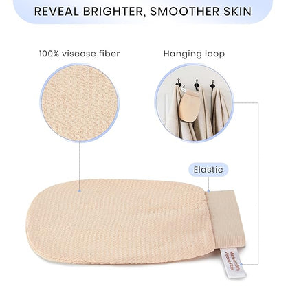 Korean Exfoliating Mitt for Remove Dead Skin. 2 Pack 100% Viscose Kessa Deep Exfoliating Gloves for Body Scrub, Keratosis Pilaris & Self Tanning Removal. Smooth Skin Surface. (Muted Peach)