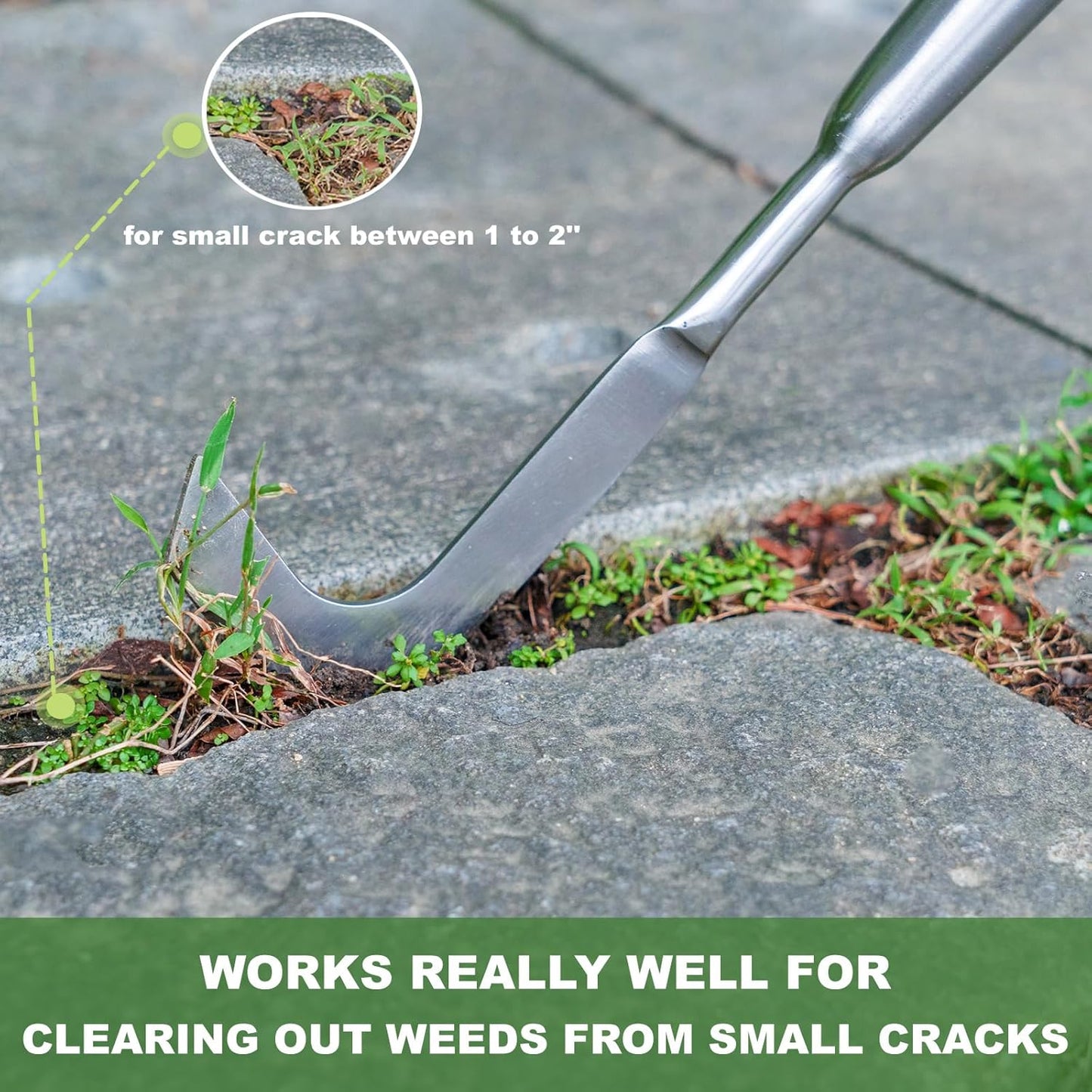 Haliaeetus Long Handle Crack Weeder, 62'' L-Shaped Stainless Steel Crevice Weeding Tool, Comfortable Wood Handle Paver Weeder, Sidewalk Weed Removal Tool for Driveway, Bricked Patio, Terrace Paving