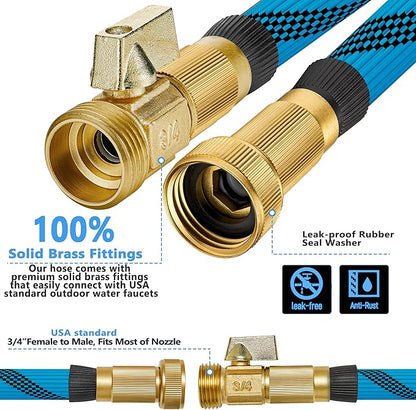 100 ft Garden Hose-Heavy Duty Water Hoses, Kink-free, Flexible&Lightweight Car Washing Pipe with 3/4" Solid Brass Connectors, Rubber Hoses with Spray