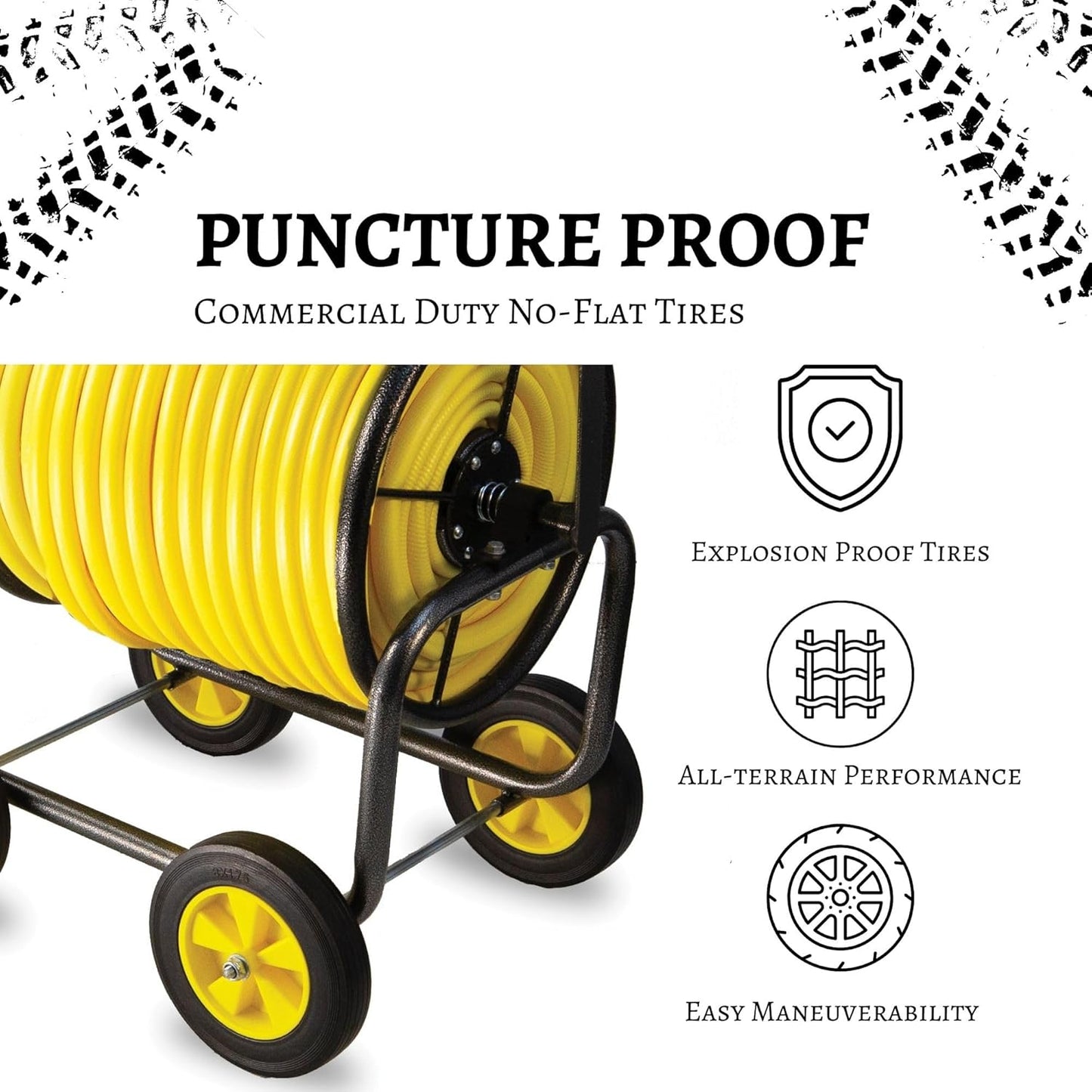 Garden Hose Reel Cart, Heavy Duty Steel Reel with Wheels, Garden Hose Holder for Outside, Backyard, or Lawn, Mobile Garden Cart Holds Up to 250 ft of 5/8’’