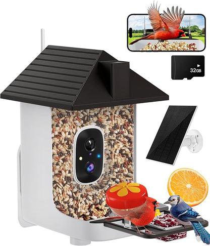 Smart Bird Feeder with Camera,5200mAh Battery with Solar Panel, 4K Native Resolution Live View, AI Species Identification, Auto Capture & Instant Arrival Alert, Ideal Gift for Bird Lovers (Dark Grey)