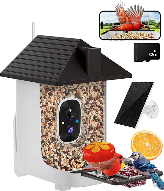 Smart Bird Feeder with Camera,5200mAh Battery with Solar Panel, 4K Native Resolution Live View, AI Species Identification, Auto Capture & Instant Arrival Alert, Ideal Gift for Bird Lovers (Dark Grey)