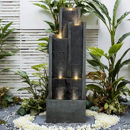 SunJet 5-Tiers Indoor/Outdoor Garden Water Fountain - 50.7inches Modern Floor-Standing Cascading Water Feature - Suitable for Deck, Patio, Porch, Yard Decor