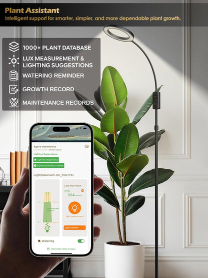 Smart Grow Lights for Indoor Plants,24W Plant Light with Auto-Timer,Full Spectrum LED Grow Light, Adjustable Height & Stepless Dimming,Plant Assistant Suitable for Most Plants (Black, 24W)