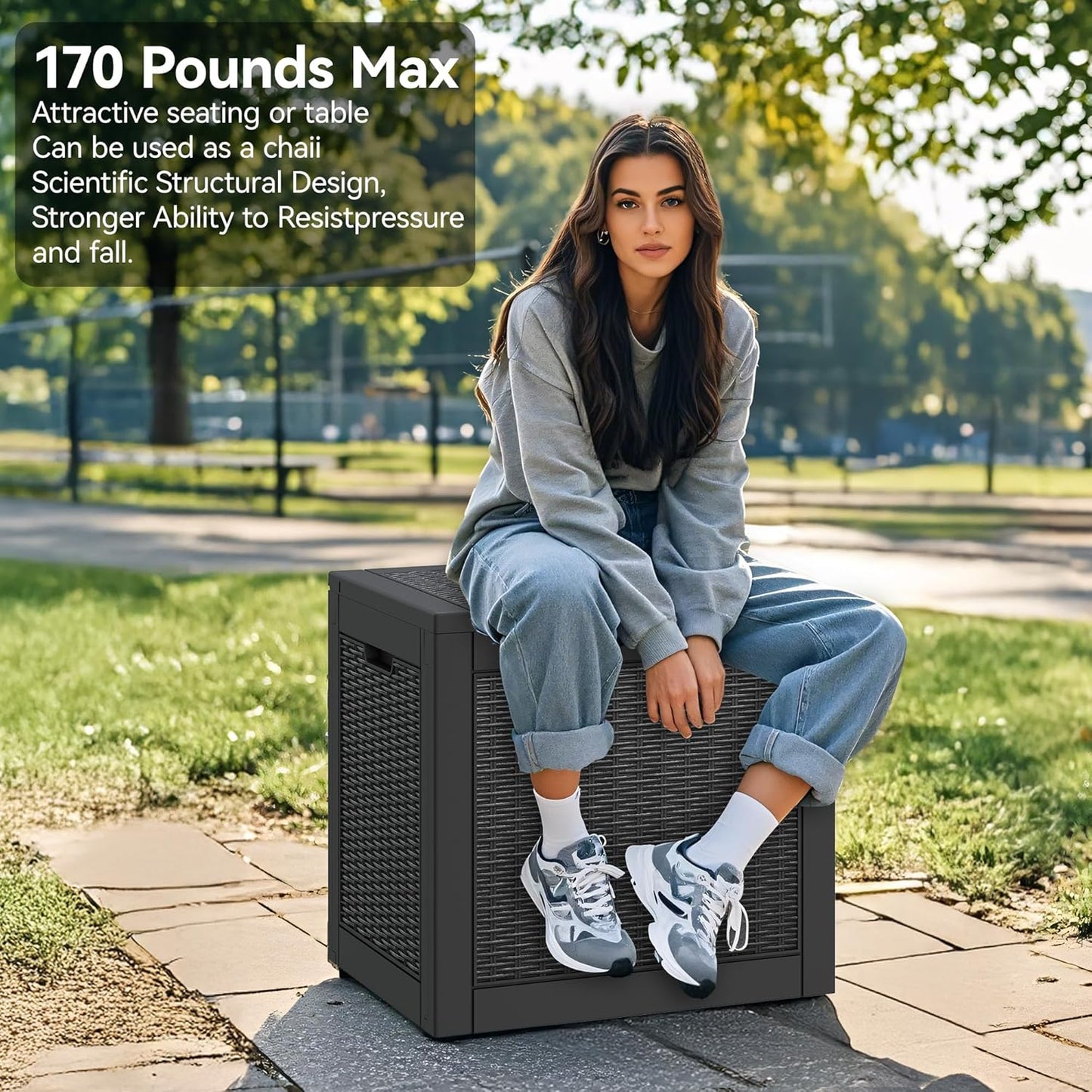 Outdoor Storage Box, Resin Deck Boxes Indoor and outdoor, Waterproof Storage Box Lockable Lid (Black, 35 Gallon-2 Pack)