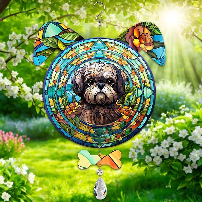 Shih Tzu Dog Ears Wind Spinner, Shih Tzu Wind Spinner Hanging for Yard and Garden