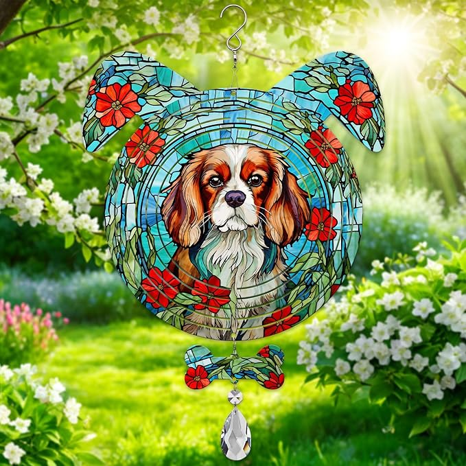 Cavalier King Dog Ears Wind Spinner, Cavalier King Wind Spinner Hanging for Yard and Garden