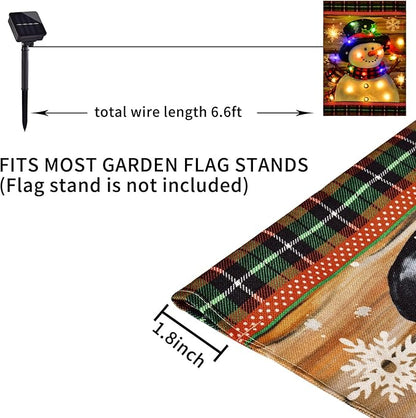 Lighted Christmas Garden Flag for Outside, Led Snowman Garden Flag, Winter Yard Flag 12x18 Double Sided for Outdoor Yard Porch Lawn Decoration
