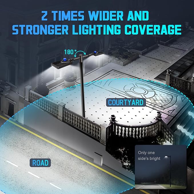 180° Spoke Tenon Adaptor Bracket, Durable Horizontal Round Pole Mounting Arm for 2 Lights, 2 3/8 in Top Mounting Bracket for Parking Lot Light Street Shoebox Lighting