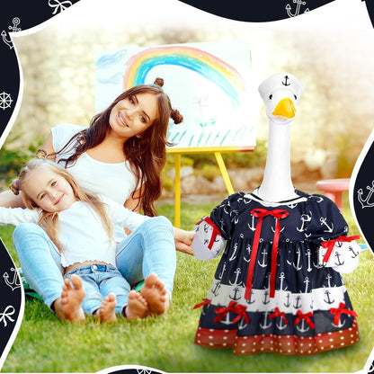Summer Porch Goose Outfit Nautical Party Sailor Goose Clothes for 23" High Cement or Plastic Geese Costume Cruise Dresses for Yard Lawn Outdoor Garden Patio Anchor Ocean Holiday Beach Decor